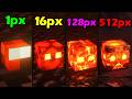 Minecraft Experiment 1px vs 8px vs 16px vs 64px vs 256px vs 512px texture be like
