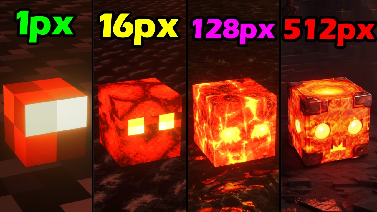 Minecraft Experiment 1px vs 8px vs 16px vs 64px vs 256px vs 512px ...