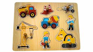 Learn Construction Trucks with Wooden Puzzle! 🏗️ Excavator, Crane & Digger for Toddlers