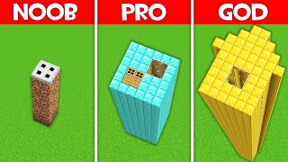 Minecraft Battle: TALLEST BLOCK HOUSE BUILD CHALLENGE - NOOB vs PRO vs HACKER vs GOD in Minecraft!