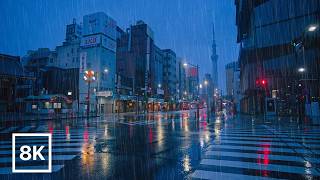 Midnight Rain to Dawn in Asakusa / 8K 60fps HDR / Rain Ambience (No Music) / Binaural Audio