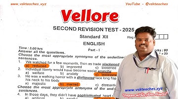 12th English Second Revision 2025 Original Question Paper with Official Answer Key Vellore