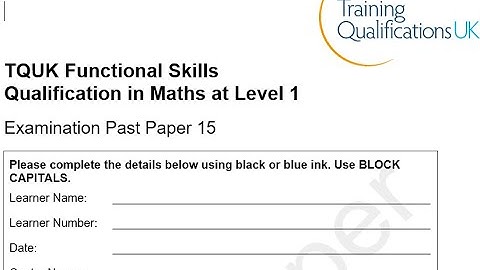Functional Skills Maths L1 Examination Paper 15 TQUK