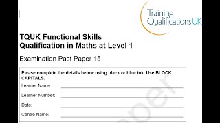 Functional Skills Maths L1 Examination Paper 15 TQUK