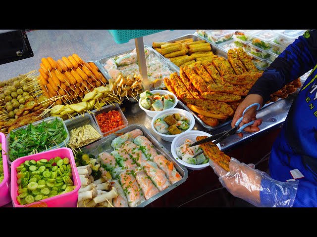 OMG! This Food Cart Has EVERYTHING ! Crispy Shrimp Bread, Fresh Spring Rolls, Beef Skewers & More class=