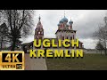 Walk around the city of Uglich in the Yaroslavl region, Russia. Uglich Kremlin. Walking tour 4k.
