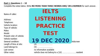 IELTS LISTENING PRACTICE TEST 19 DEC 2020