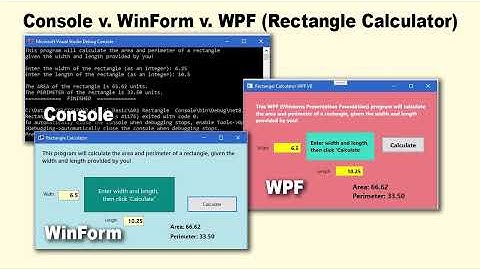 OOP Programming (VB) - 01J Console v. WinForm v. WPF (Rectangle Calculator project)