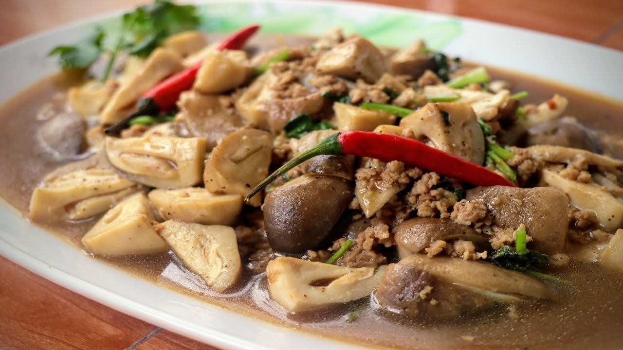 Hong Kong Recipe : Stewed Straw Mushrooms with Roasted Pork 