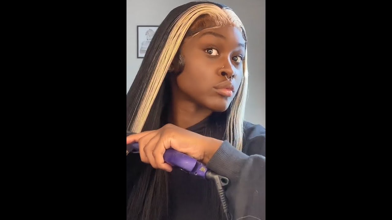 Skunk Stripe Wig Black Blonde HD Lace Human Hair Wig Install ft Allovehair