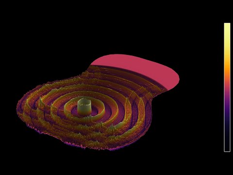 3D render of waves in a domain shaped like a guitar