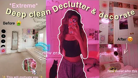 EXTREME DEEP CLEAN, DECLUTTER & DECORATE my room w...