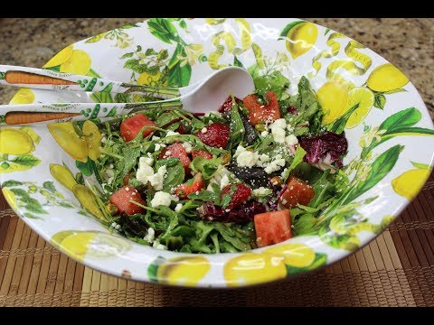 Summer Salad with Arugula,Watermelon and Strawberries.