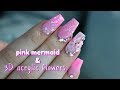 ACRYLIC NAIL ART MERMAID AND ENCAPSULATE FLOWERS