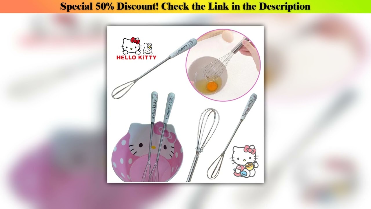 Unboxing Sanrio Hello Kitty Hand Whisk Cartoon Stainless Steel Manual Hand Mixer Self-Turning Cream