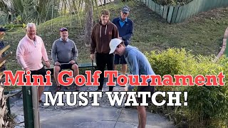 INTENSE Mini Golf Tournament! Four random guys challenged us on the first hole… - MUST WATCH!