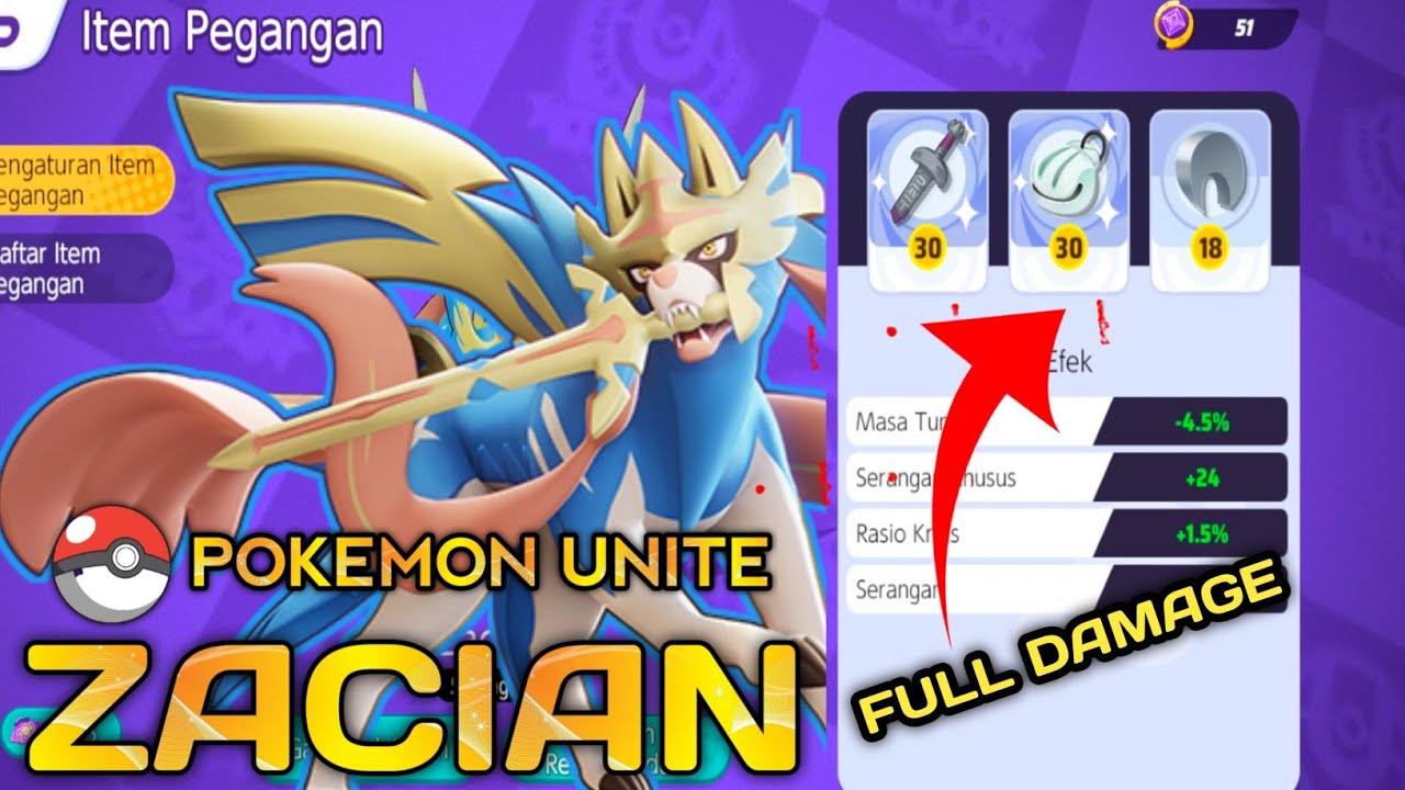 ZACIAN FULL DAMAGE ITEMS AND GAMEPLAY | POKEMON UNITE - YouTube