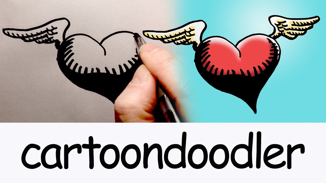 How to Draw a Cartoon Heart with Wings Valentine - Valentine's Day
