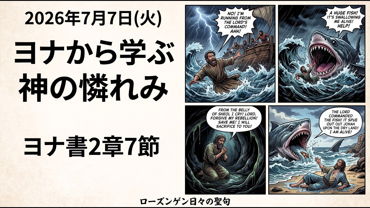 2026年7月7日(火)「ヨナから学ぶ 神の憐れみ」ヨナ書 2章7節