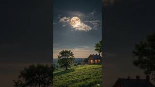 Supermoon Cabin Hill 🌕 8K Cinematic Night | Peaceful Nature Shorts Viral