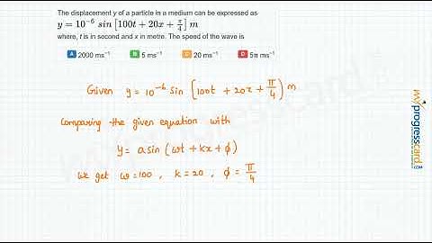 The displacement y of a particle in a medium can be expressed