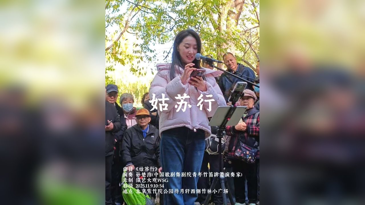 11月9日上午，待月轩西侧竹林小广场，观众点曲《姑苏行》，孙楚泊老师精彩演绎既是对经典作品的当代转译，更是艺术回归人民、服务人民的生动实践。她通过精湛的技艺再现了江南水乡的诗意美景，又以亲民的形式让高