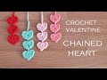 crochet chained heart かぎ針編み バレンタインの飾りに！連鎖ハートの編み方 코바늘 발렌타인 장식 연속하트 뜨기