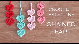 crochet chained heart かぎ針編み バレンタインの飾りに！連鎖ハートの編み方 코바늘 발렌타인 장식 연속하트 뜨기