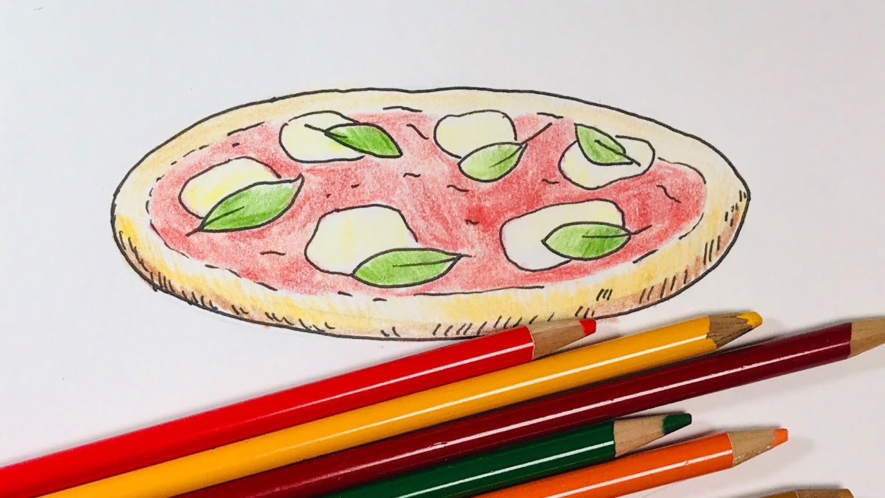 簡単 ピザ マルゲリータの色鉛筆の描き方 イラスト上達 Youtube