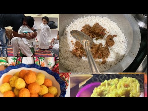 يوم العقيقة احتفال مسلمو الهند بالمولود طبخنا برياني حلقنا شعرالمولود عقيقه مصرية بالهند 