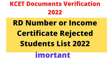 KCET RD Number or Income Certificate Rejected Students list 2022 |RD Number Edit link 2022