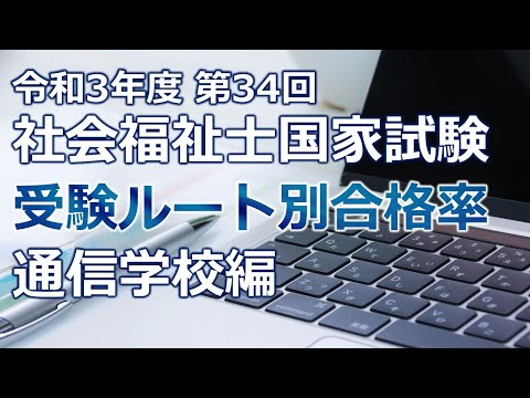 【社会福祉士・通信】第34回（令和3年度）国家試験 受験ルート別合格率（通信学校/学部）