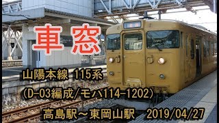 山陽本線115系（R-03編成/モハ114-1202） 姫路行き電車の車窓（高島駅～東岡山駅間） 2018/04/27