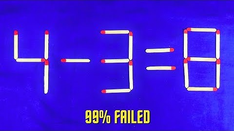Move only 1 Stick To Make Equation Correct-Matchstick Puzzle 4-3=8 ✓✓