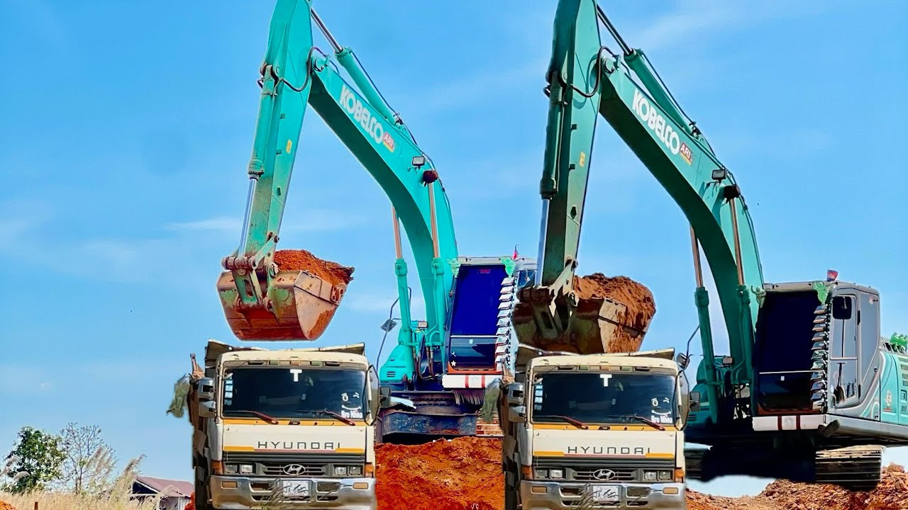 The excavators and dump trucks work so hard, they don't dare to rest day after day.