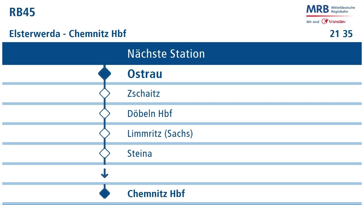Ansagen RB45 von Elsterwerda nach Chemnitz Hbf