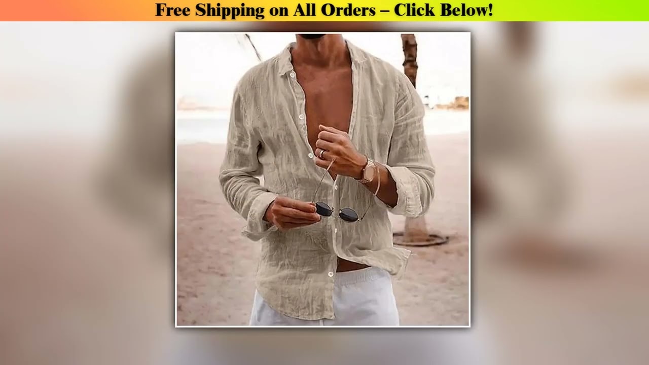 2025 Autumn Men's Single-breasted Lapel Shirt Cotton Linen Breathable Long Sleeve Thin Solid Color