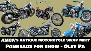 Harley Davidson Panheads for SHOW at the 2024 Oley PA AMCA Antique Motorcycle Swap Meet Classic bike