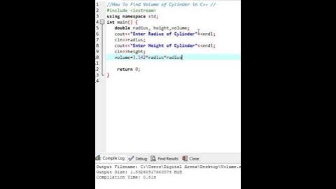 C++ Program To Find Volume of Cylinder #cpp #programming #shortsfeed #shorts #fyp #code