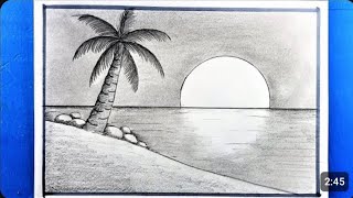 How to Draw Sunset Sea Beach | Pencil Drawing & Sketching I| Shedding