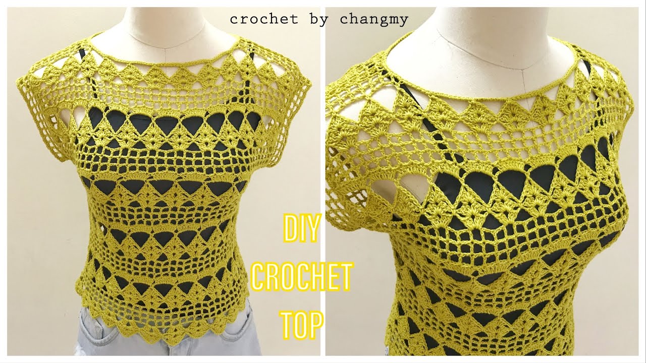 98. DIY crochet top | Hướng dẫn móc áo kiểu mùa hè họa tiết hình thoi cá tính | by changmy