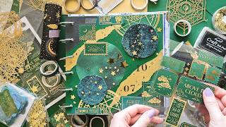 ASMR Scrapbook With Me #56 | Green & Gold Theme | Relaxing Stationery Sounds | No Talking