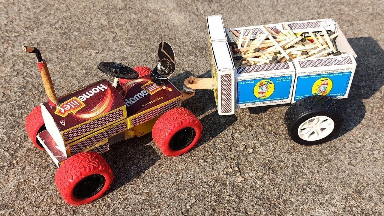 Home Made Rucks How to make mini tractor from Matchbox at home || easy homemade truck ...