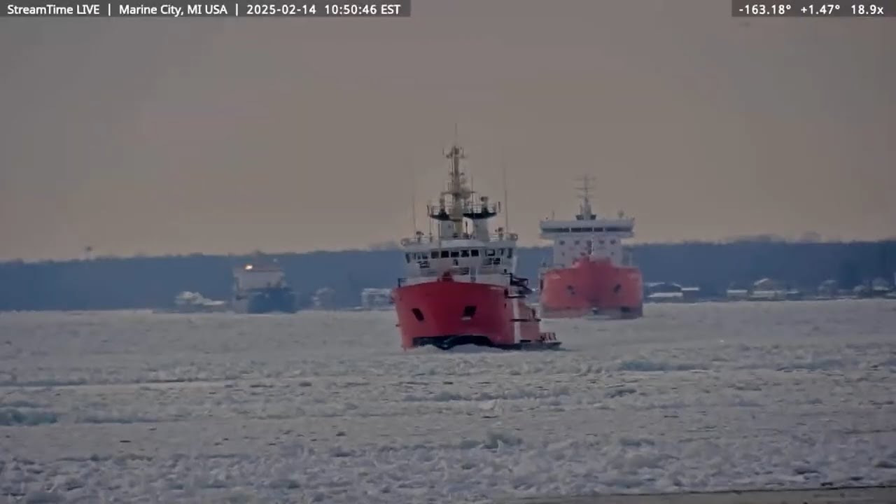 CCGS Samuel Risley and tanker convoy in Marine City 2-14-25 - YouTube