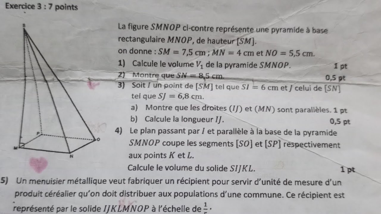 BFEM 2023: EXERCICE 3 du premier groupe