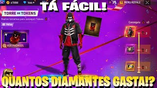 PEGUEI TUDO! TESTANDO O NOVO TORRE DE TOKENS FREE FIRE PEGANDO O CONJUNTO DEMÔNIO INTERIOR! ROUBADO?