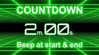 2-Minute Countdown Timer | Start/End Beeps | Neon Green Grid | 4K