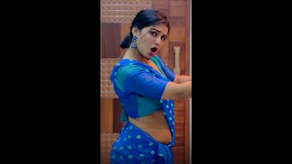 Blue Printed Saree With Silky Blouse Saree Fashion Model Low Waist D Style