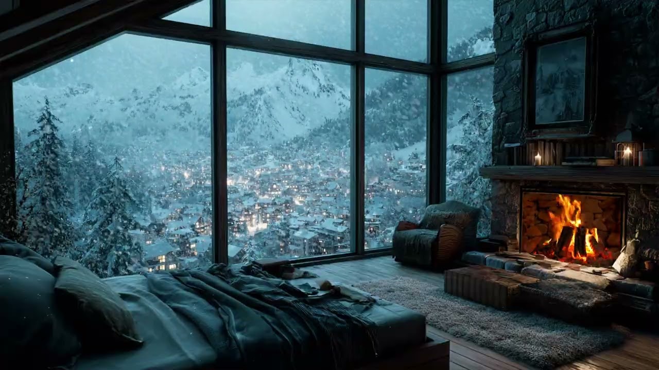 Dusky Winter Chill Ambience with Snowy Evening Hush and Soft Music for Cozy Night Relaxation