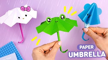 How to make a Paper Umbrella that open and close | Origami Umbrella Hello Kitty, Frog & Bear